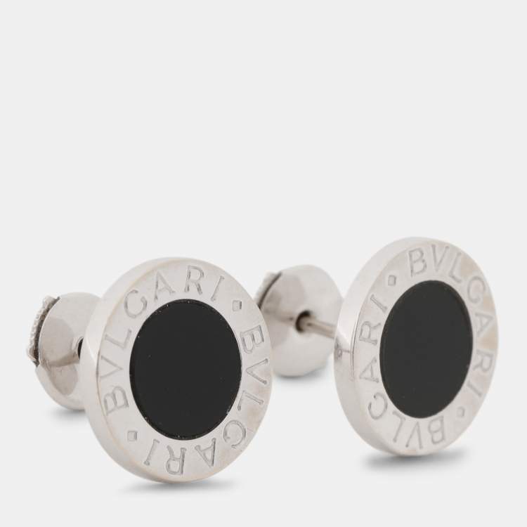 Pre Owned Bvlgari Bvlgari Onyx 18k White Gold Stud Earrings
