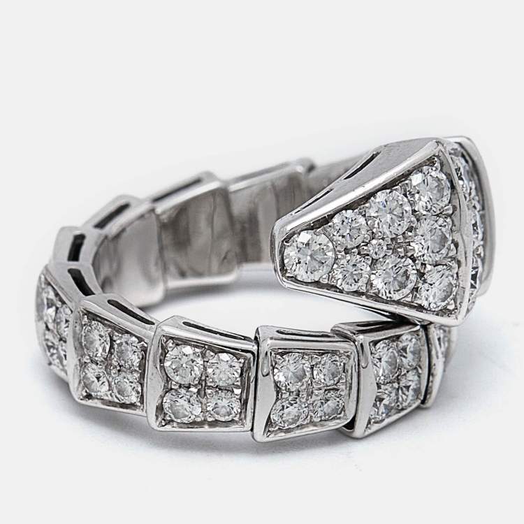 Pre Owned Bvlgari Serpenti Viper Diamonds 18k White Gold Ring Size 48 