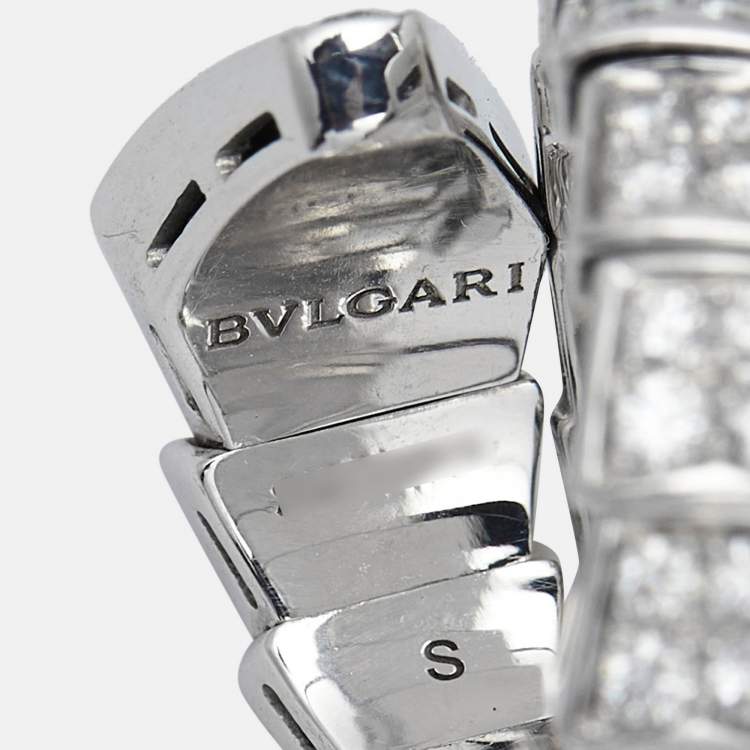 Pre Owned Bvlgari Serpenti Viper Diamonds 18k White Gold Ring Size 48 