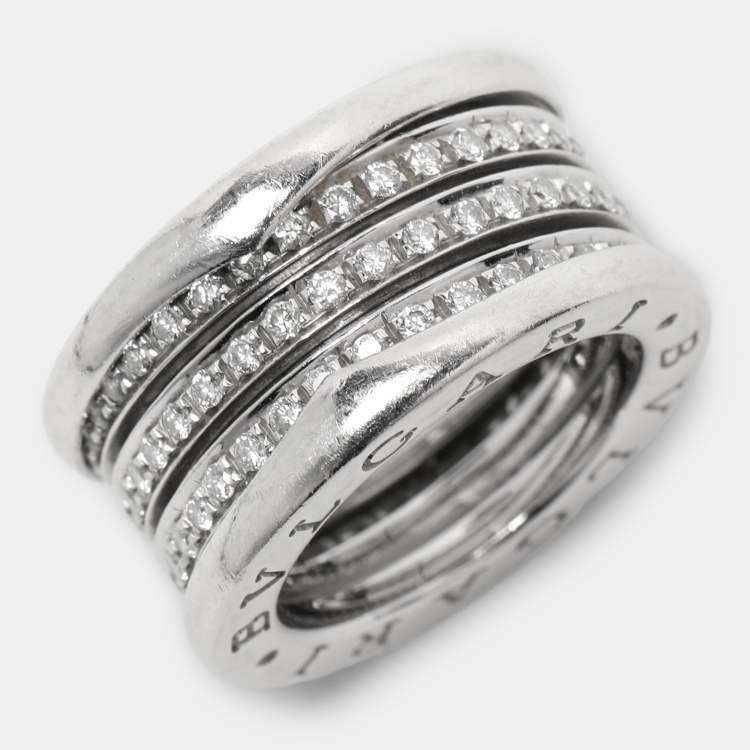 Pre Owned Bvlgari B.Zero1 Diamond 18k White Gold Band Ring Size 48