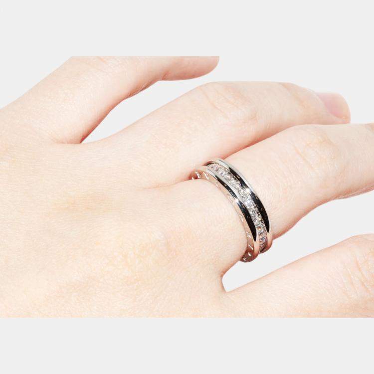 Pre Owned Bvlgari 18K White Gold and Diamond B.zero1 Band Ring EU 51