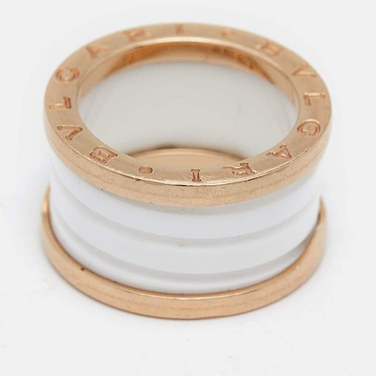 Pre Owned Bvlgari B.Zero1 4-Band White Ceramic 18k Rose Gold Ring Size 50