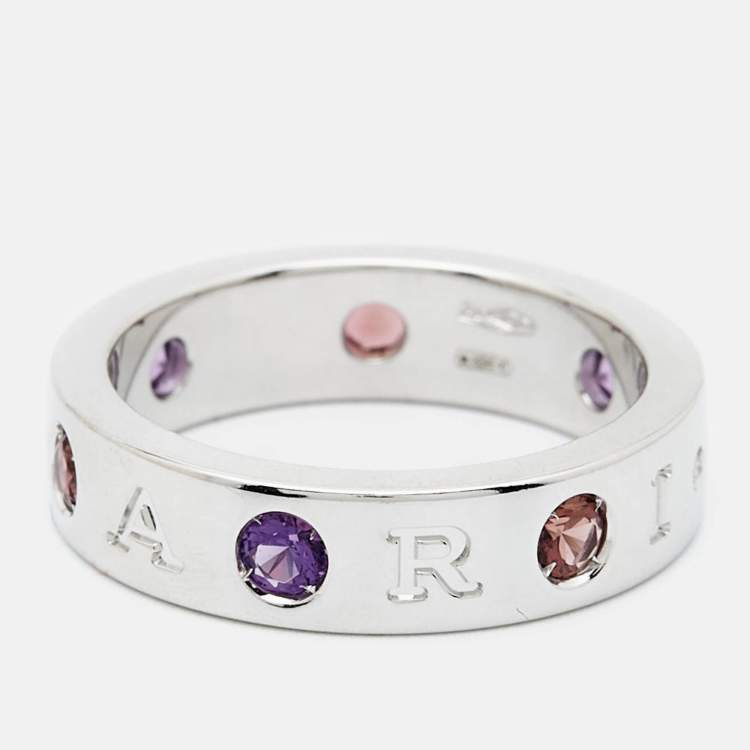 Pre Owned Bvlgari Roman Sorbets Multi Gemstones 18k White Gold Ring Size 54