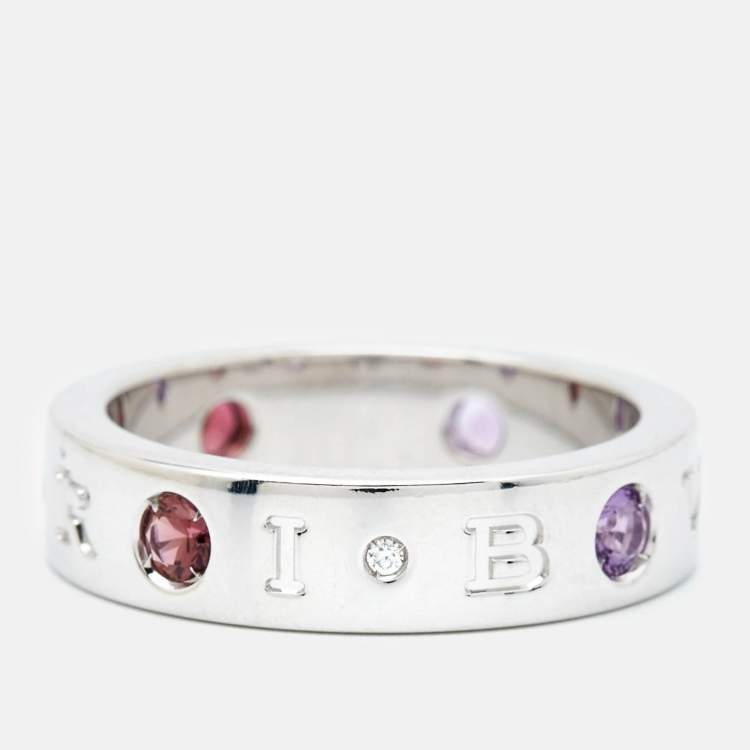 Pre Owned Bvlgari Roman Sorbets Multi Gemstones 18k White Gold Ring Size 54