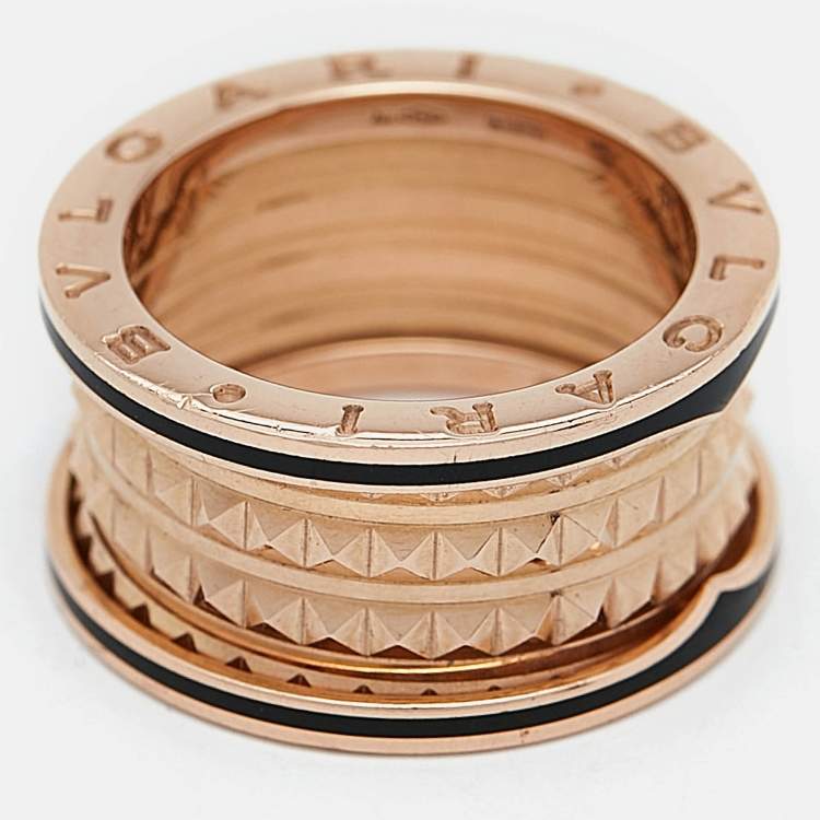 Pre Owned Bvlgari B.Zero1 4-Band Ceramic 18k Rose Gold Ring Size 57