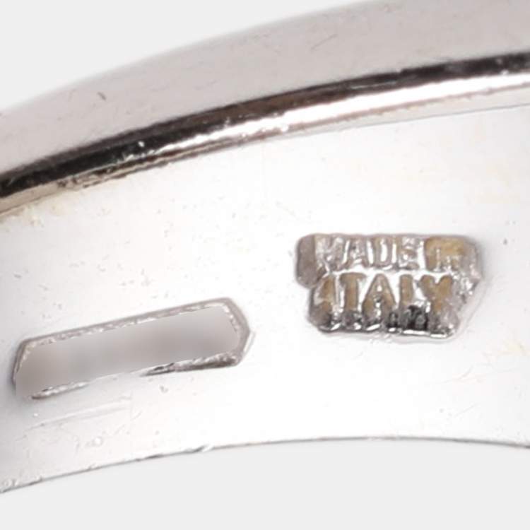 Pre Owned Bvlgari Onyx Inlay 18K White Gold Circular Ring Size 53