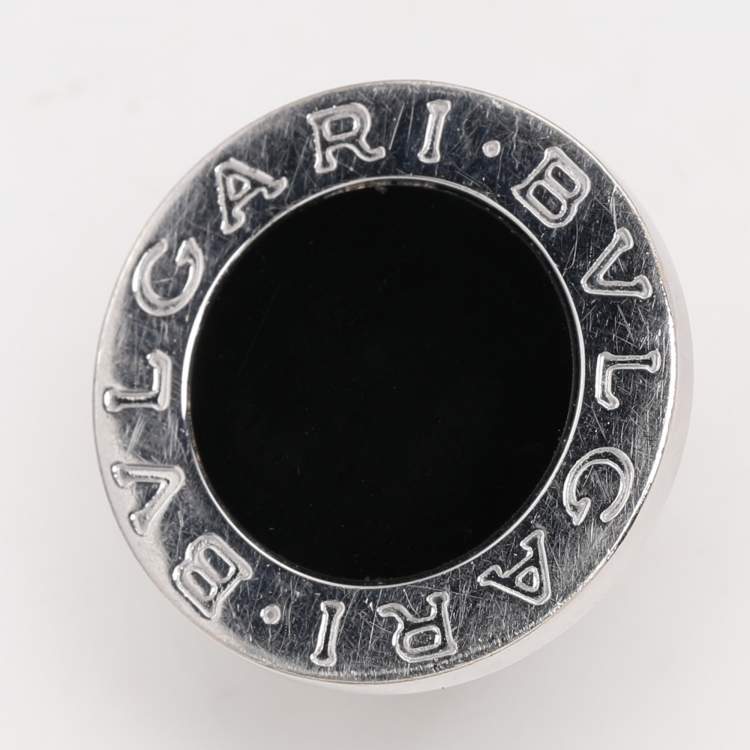 Pre Owned Bvlgari Onyx Inlay 18K White Gold Circular Ring Size 53