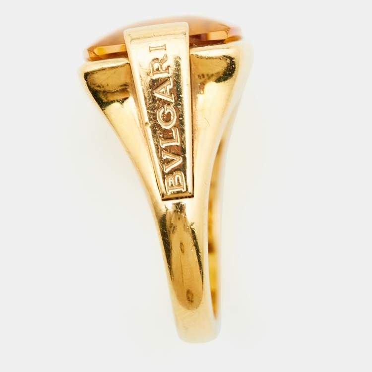 Pre Owned Bvlgari Metropolis Citrine 18k Yellow Gold Ring Size 52