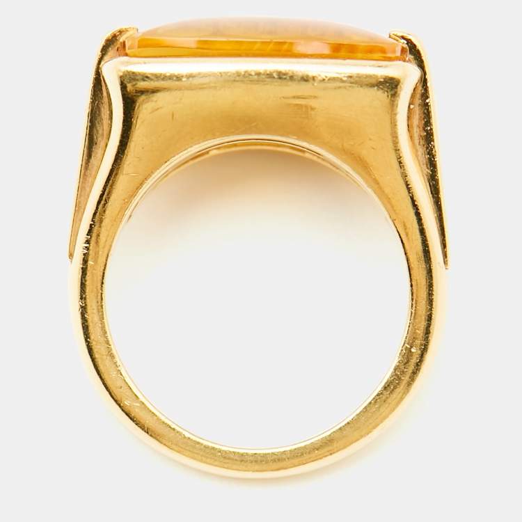 Pre Owned Bvlgari Metropolis Citrine 18k Yellow Gold Ring Size 52