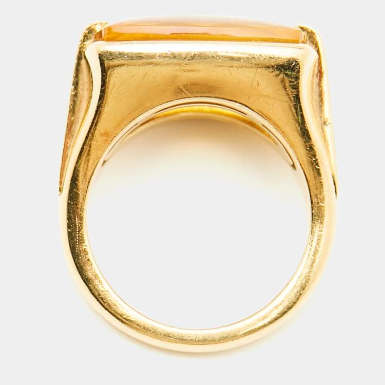 Pre Owned Bvlgari Metropolis Citrine 18k Yellow Gold Ring Size 52