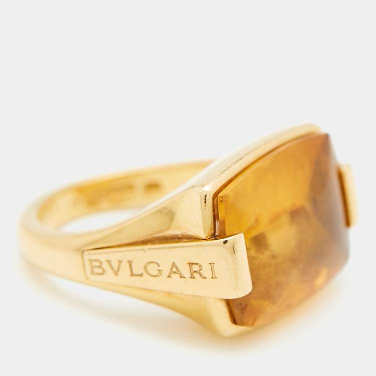 Pre Owned Bvlgari Metropolis Citrine 18k Yellow Gold Ring Size 52