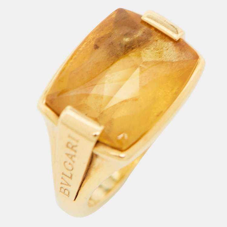 Pre Owned Bvlgari Metropolis Citrine 18k Yellow Gold Ring Size 52