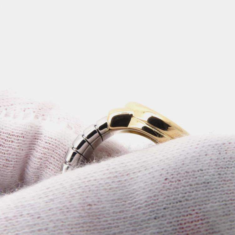 Pre Owned Bvlgari 18K Yellow Gold and Stainless Steel Tubogas Band Ring EU 48