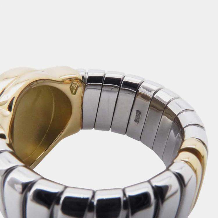 Pre Owned Bvlgari 18K Yellow Gold and Stainless Steel Tubogas Band Ring EU 48