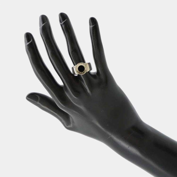 Pre Owned Bvlgari 18K Yellow Gold and Stainless Steel Tubogas Band Ring EU 48