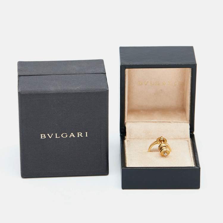 Pre Owned Bvlgari B.zero1 Diamond 18K Yellow Gold Dangling Barrel Ring Size 50