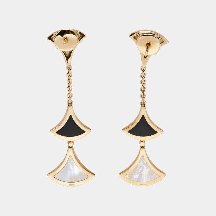 Pre Owned Bvlgari Divas' Dream Onyx Mother of Pearl 18k Rose Gold Dangle Earrings