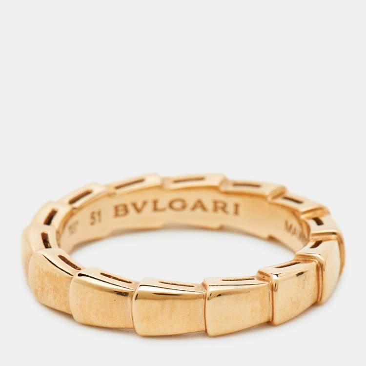 Pre Owned Bvlgari Serpenti Viper 18k Rose Gold Band Ring Size 51