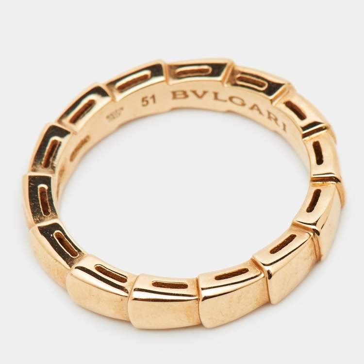 Pre Owned Bvlgari Serpenti Viper 18k Rose Gold Band Ring Size 51
