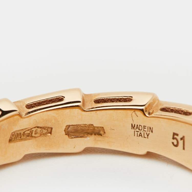 Pre Owned Bvlgari Serpenti Viper 18k Rose Gold Band Ring Size 51