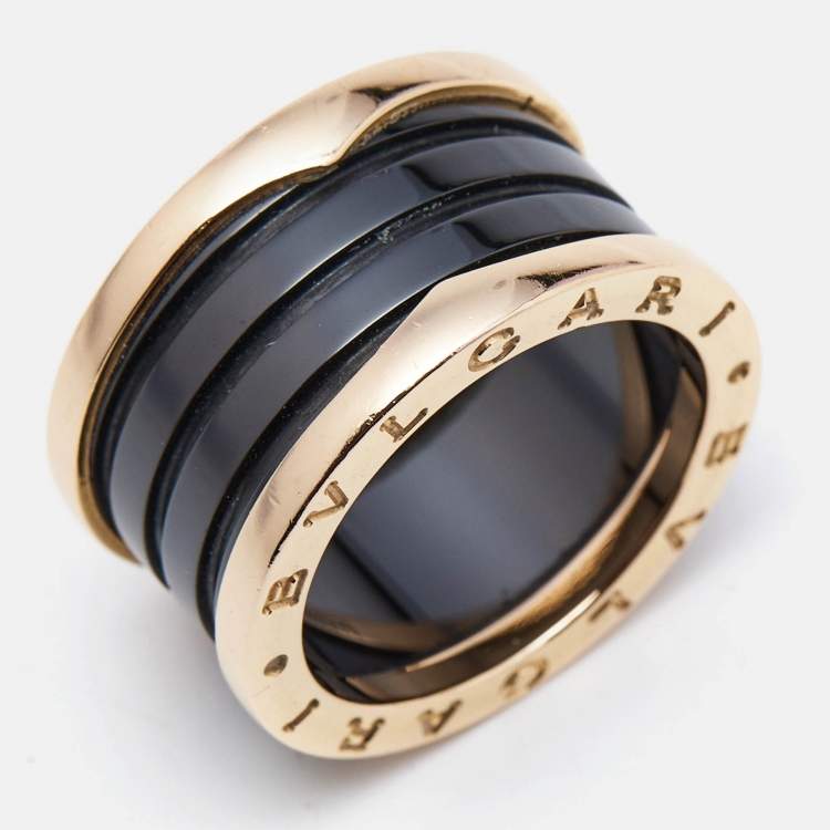 Pre Owned Bvlgari B.Zero1 Black Ceramic 18k Rose Gold 4-Band Ring Size 54
