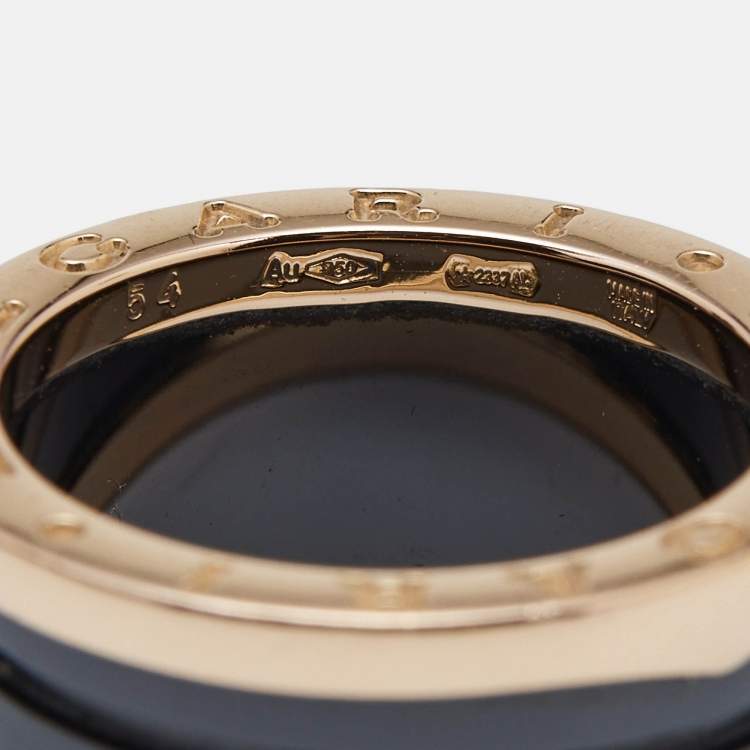 Pre Owned Bvlgari B.Zero1 Black Ceramic 18k Rose Gold 4-Band Ring Size 54