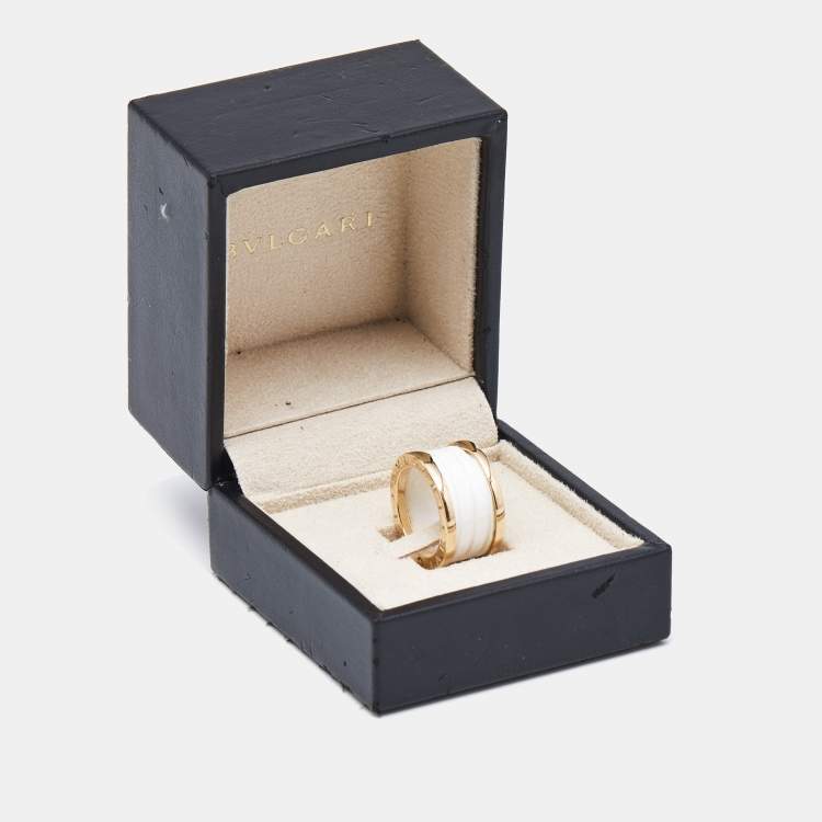 Pre Owned Bvlgari B.Zero1 4-Band White Ceramic 18k Rose Gold Ring Size 51