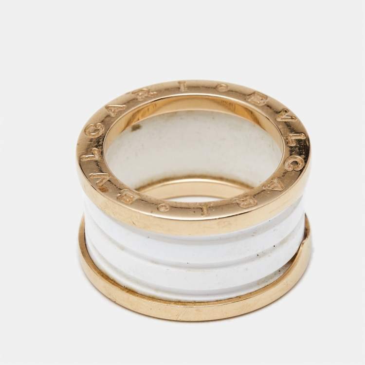 Pre Owned Bvlgari B.Zero1 4-Band White Ceramic 18k Rose Gold Ring Size 51