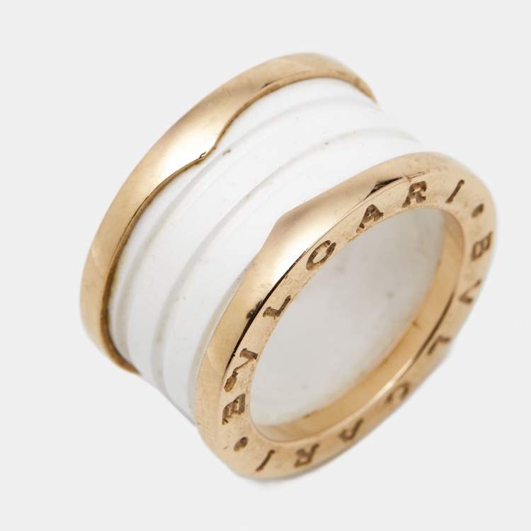 Pre Owned Bvlgari B.Zero1 4-Band White Ceramic 18k Rose Gold Ring Size 51