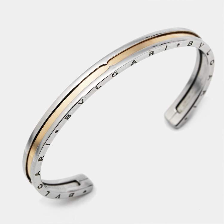 Pre Owned Bvlgari B.Zero1 18 Rose Gold Stainless Steel Open Cuff Bracelet SM
