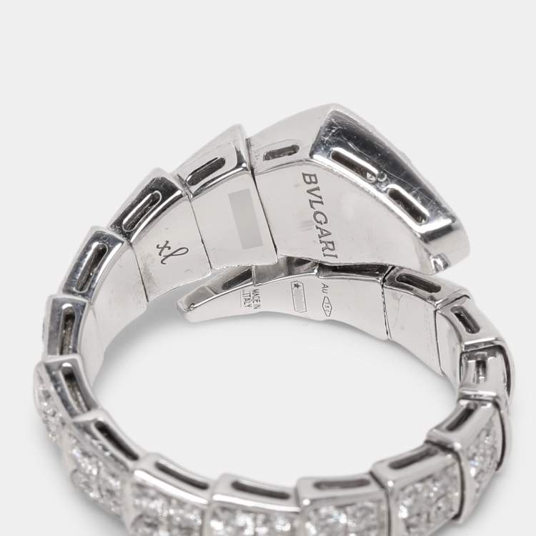 Pre Owned Bvlgari Serpenti Viper Diamond 18k White Gold Ring Size 61