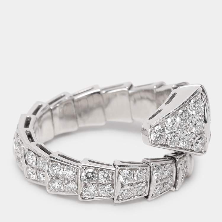 Pre Owned Bvlgari Serpenti Viper Diamond 18k White Gold Ring Size 61