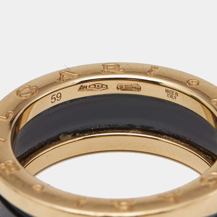 Pre Owned Bvlgari B.Zero1 Black Ceramic 18k Rose Gold 2 Bands Ring Size 59