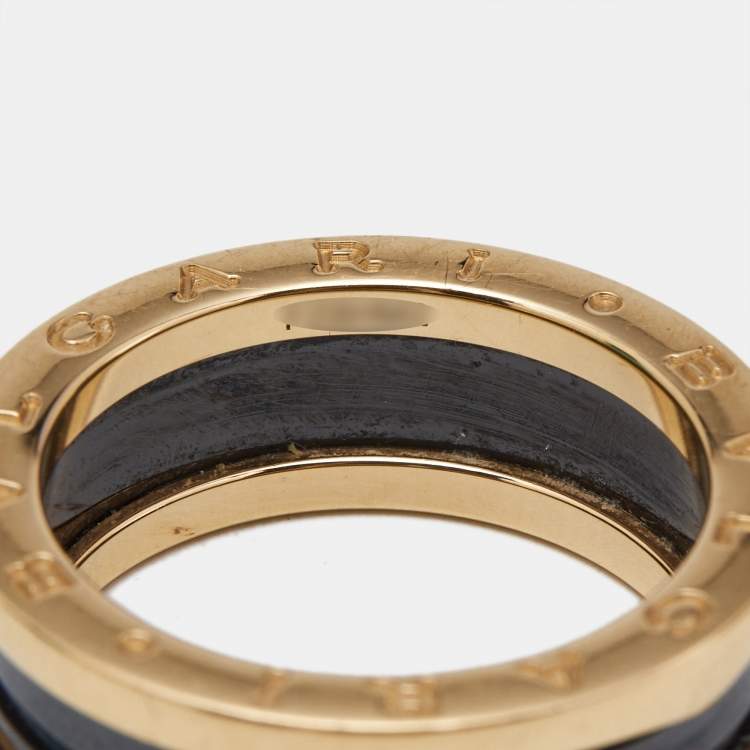 Pre Owned Bvlgari B.Zero1 Black Ceramic 18k Rose Gold 2 Bands Ring Size 59
