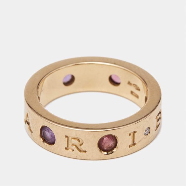 مملوكة مسبقًا Bvlgari Roman Sorbets Amethyst Tourmaline Diamond 18k Rose Gold Ring Size 49