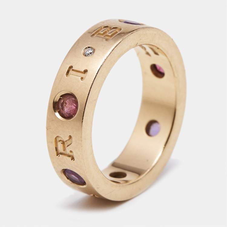 مملوكة مسبقًا Bvlgari Roman Sorbets Amethyst Tourmaline Diamond 18k Rose Gold Ring Size 49