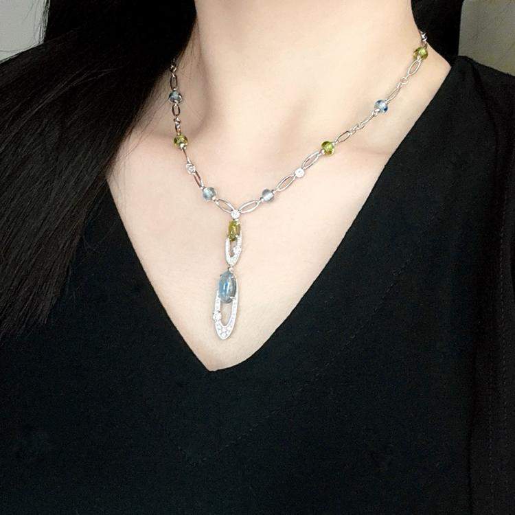 Pre Owned Bvlgari 18K White Gold and Multicolor Gemstone and Diamond Pendant Necklace