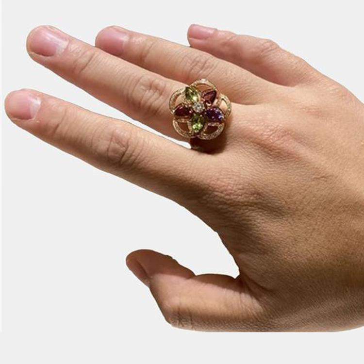 Pre Owned Bvlgari 18K Rose Gold, Diamond and Multicolor Gemstone Divas’ Dream Ring EU 51