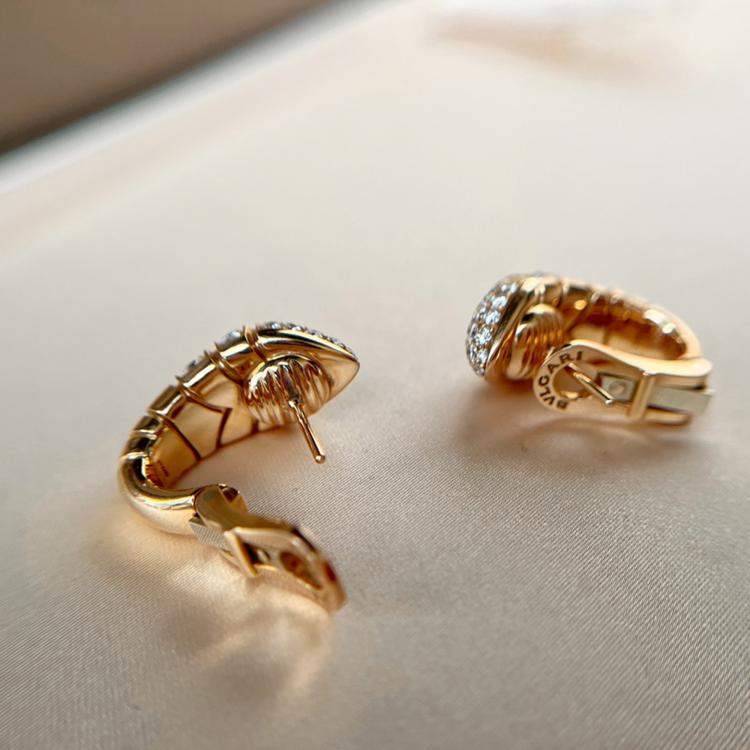 Pre Owned Bvlgari 18K Rose Gold Diamond Serpenti Snake Earrings