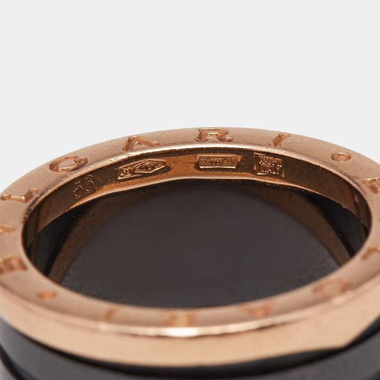 Pre Owned Bvlgari B.Zero1 4-Band Black Ceramic 18k Rose Gold Ring 56