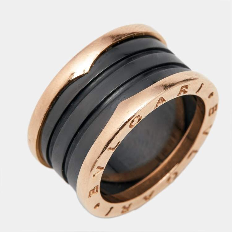 Pre Owned Bvlgari B.Zero1 4-Band Black Ceramic 18k Rose Gold Ring 56