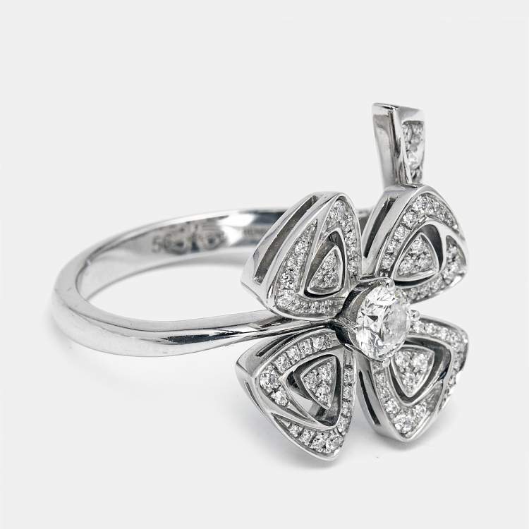 Pre Owned Bvlgari Fiorever Diamonds 18k White Gold Ring SIze 56