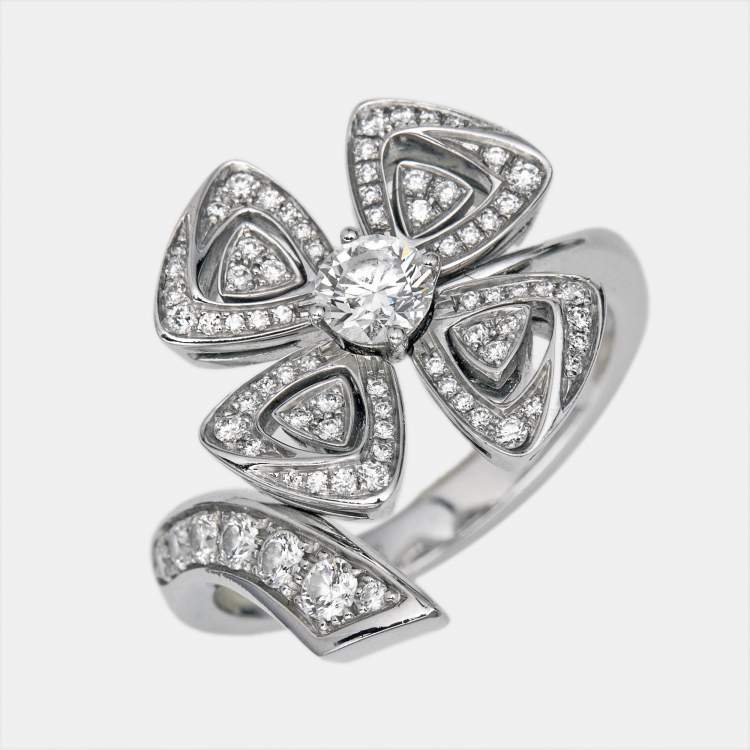 Pre Owned Bvlgari Fiorever Diamonds 18k White Gold Ring SIze 56