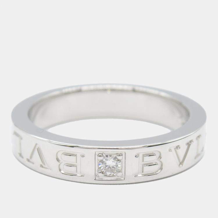 Pre Owned Bvlgari 18K White Gold and Diamond Bvlgari Bvlgari Band Ring EU 51