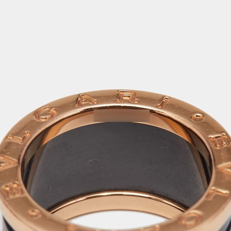 Pre Owned Bvlgari B.Zero1 4-Band Black Ceramic 18k Rose Gold Ring Size 50
