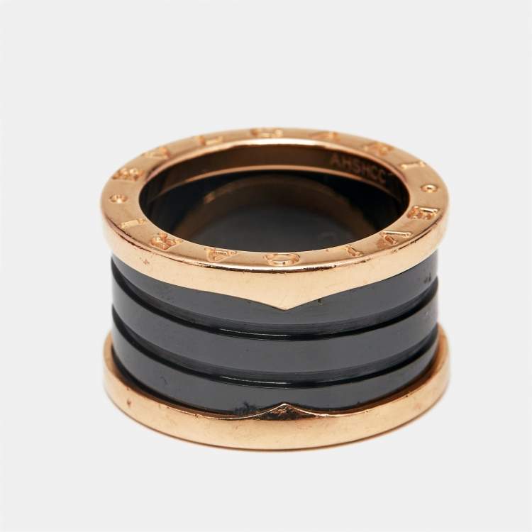 Pre Owned Bvlgari B.Zero1 4-Band Black Ceramic 18k Rose Gold Ring Size 50