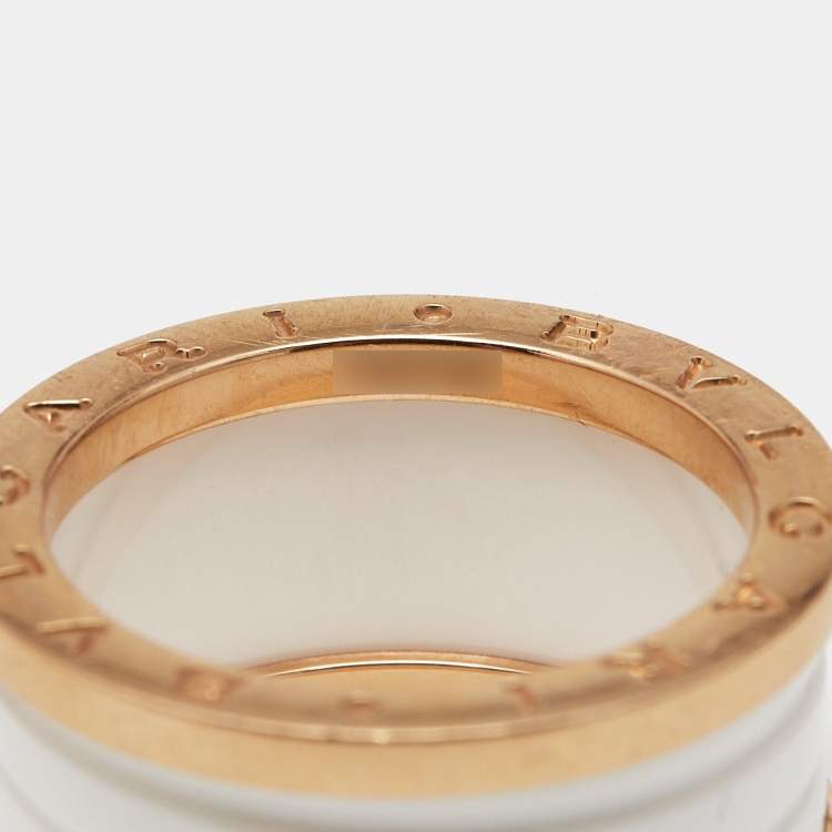 Pre Owned Bvlgari B.Zero1 4-Band White Ceramic 18k Rose Gold Band Ring Size 57