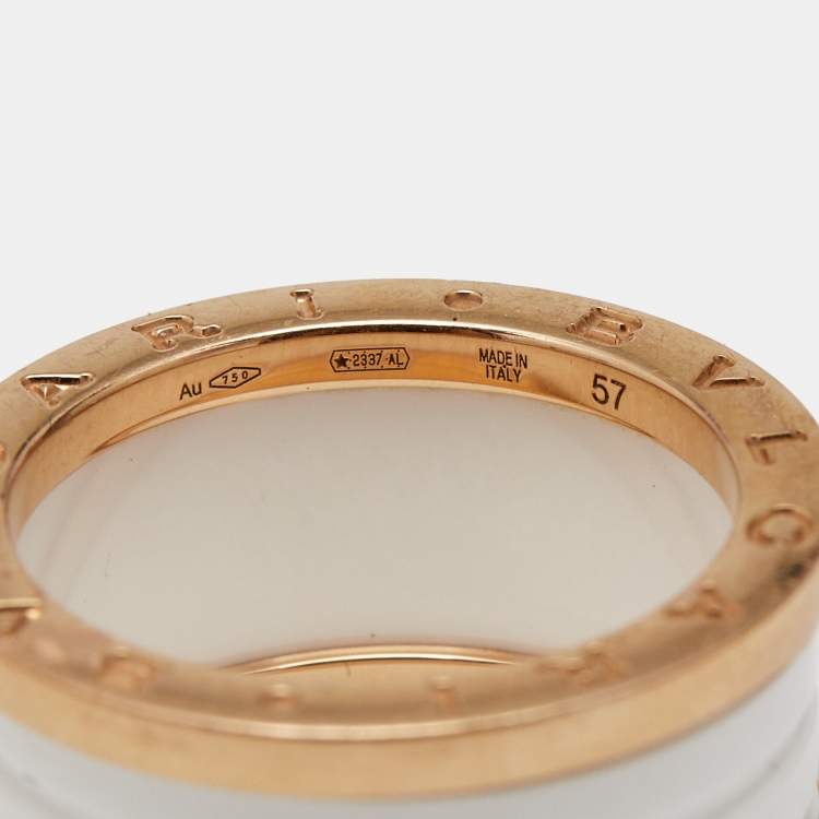 Pre Owned Bvlgari B.Zero1 4-Band White Ceramic 18k Rose Gold Band Ring Size 57