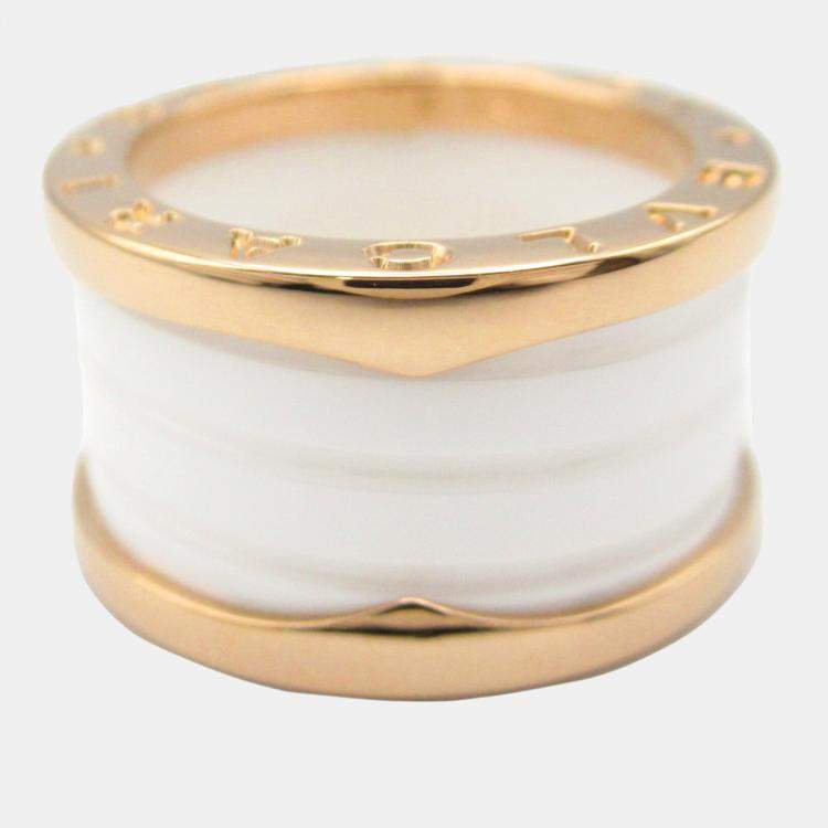 Pre Owned Bvlgari B.Zero1 18K Rose Gold and Ceramic Band Ring EU 50