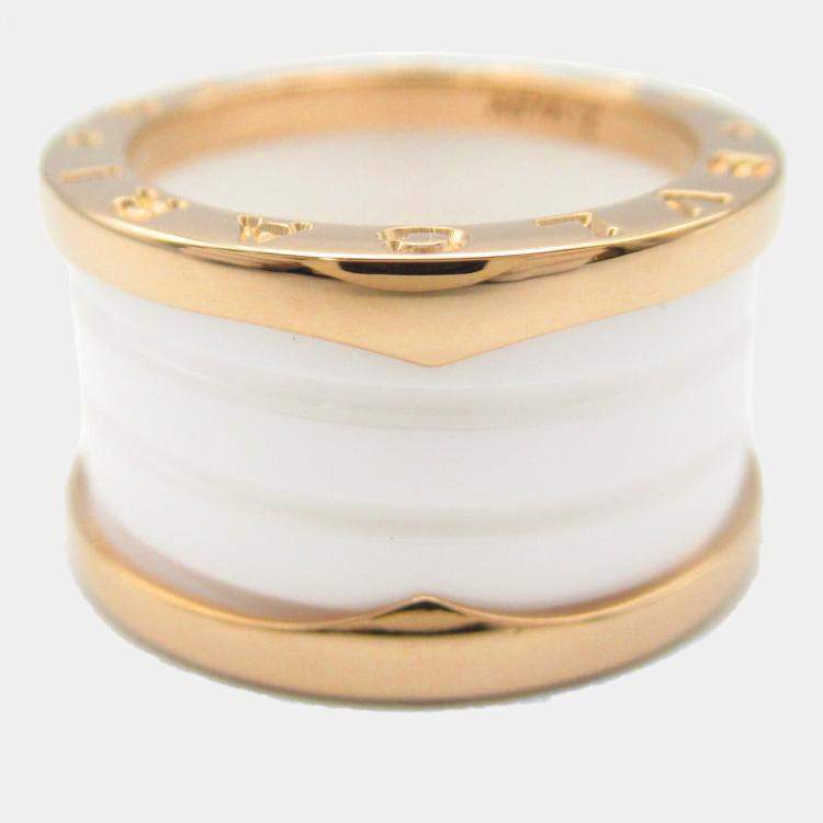 Pre Owned Bvlgari B.Zero1 18K Rose Gold and Ceramic Band Ring EU 50